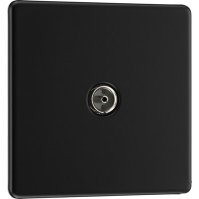 BG Screwless Flatplate Matt Black, Single Co-Ax Aerial Socket for TV or ...
