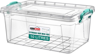 BH - 10L Plastic Storage Box with Lids - Pack of 1 Stackable Clear ...
