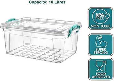 BH - 10L Plastic Storage Box with Lids - Pack of 1 Stackable Clear ...
