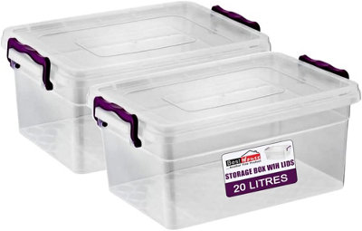 BH 20 Litres Plastic Storage Boxes with Lids - 20L - 2 PCS, Clear ...