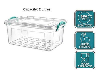 BH - 2L Small Plastic Storage Box with Lids - Pack of 2 Stackable Clear ...