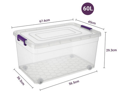 BH - 60L Clear Large Plastic Storage Box with Lids on Wheels Stackable ...