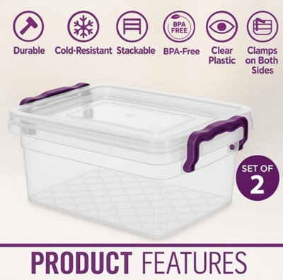 BH 7.5 Litres Plastic Storage Boxes with Lids - Pack of 2, Clear ...