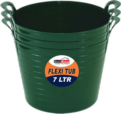 BH 7L Flexi Tub with Handles - Green, Pack of 3, Garden Tubs, Plastic ...