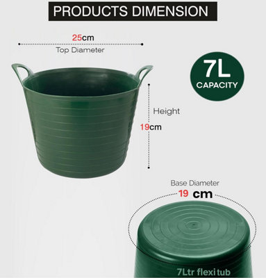 BH 7L Flexi Tub with Handles - Green, Pack of 3, Garden Tubs, Plastic ...