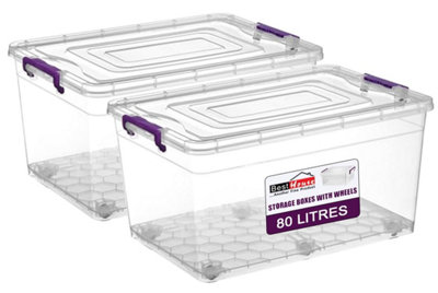 BH-80L - 2 PCS Clear Large Plastic Storage Box with Lids and Wheels