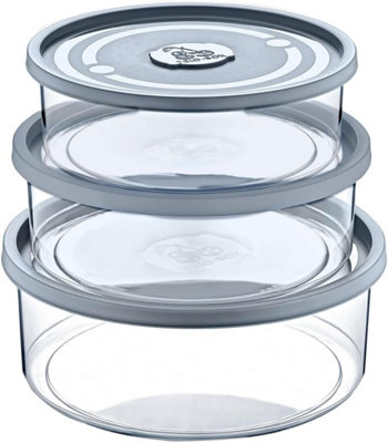 BH Food Storage Box Set of 3, Round Plastic Containers with Lid - 750ml ...