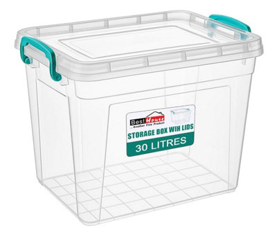 BH - Plastic Storage Box with Clips and Lids - 30 Litres Stackable ...