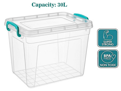 BH - Plastic Storage Box with Clips and Lids - 30 Litres Stackable ...