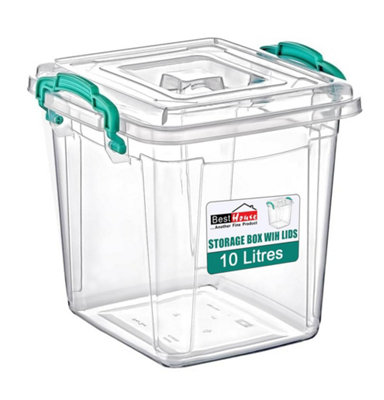 BH -Plastic Storage Box with Lids - 10L Square MEDIUM SIZE Stackable ...