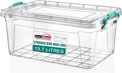 BH - Plastic Storage Box with Lids - 13.7 Litres Stackable Clear Use ...