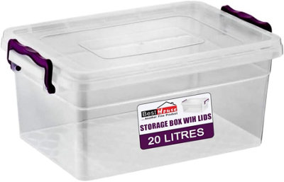 BH Plastic Storage Box with Lids - 20 Litres Stackable Clear Use for ...