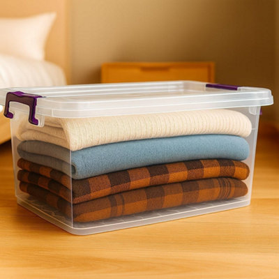 BH Plastic Storage Box with Lids - 30 Litres Stackable Clear Use for ...