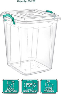BH Plastic Storage Box with Lids - 35L Square Shape Stackable Clear ...