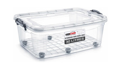 BH-Plastic Storage Box with Lids and Wheels - 30 Litres Stackable Clear ...