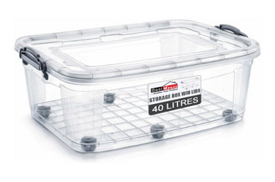 BH-Plastic Storage Box with Lids and Wheels - 40 Litres Stackable Clear ...