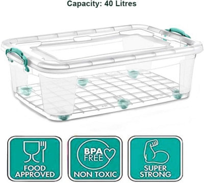 BH - Plastic Storage Box with Lids and Wheels - 40 Litres Stackable ...