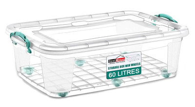 BH - Plastic Storage Box with Lids and Wheels - 60 Litres Stackable ...