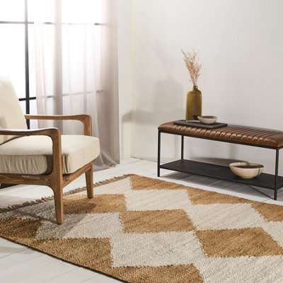 Bhangra Area Rug Jute Brown and Natural Diamon Design - 160 x 230cm