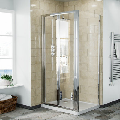 Bi-Folding 700 mm Glass Shower Door with 900 Frameless Side Panel Enclosure and Tray