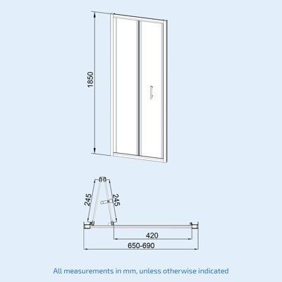 Bi-Folding 700 mm Glass Shower Door with 900 Frameless Side Panel Enclosure and Tray - 5