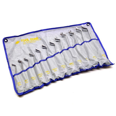 Bi-Hexagonal Swan Neck Ring Spanner Offset  Angled Wrench 12pc 6-32mm
