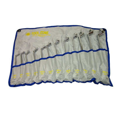 Bi-Hexagonal Swan Neck Ring Spanner Offset  Angled Wrench 12pc 6-32mm