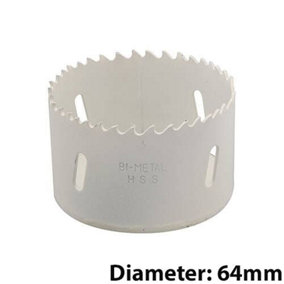Bi Metal Core Drill Bits 64mm Diameter HSS STEEL Wood Hole Saw Worktop Cutters