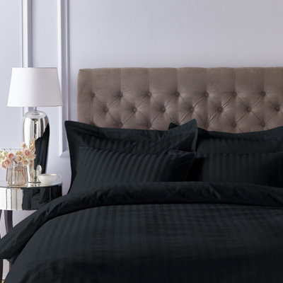 Bianca 300 Thread Count Cotton Satin Stripe Fitted Sheet Black