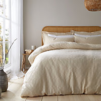 Bianca Bedding 180 Thread Count Waffle Cotton Circle Double Duvet Cover Set with Pillowcases Natural