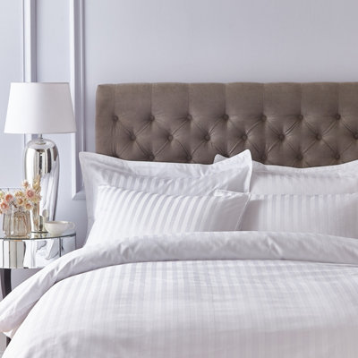 Bianca Bedding 300 Thread Count Cotton Satin Stripe Duvet Cover Set with Pillowcases White