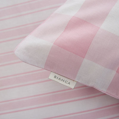 Bianca Bedding Check and Stripe Cotton Reversible Duvet Cover Set with Pillowcase Pink