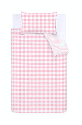 Bianca Bedding Check and Stripe Cotton Reversible Duvet Cover Set with Pillowcase Pink