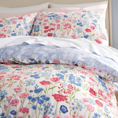Bianca Bedding Olivia Floral 200 Thread Count Cotton Reversible King Duvet Cover Set with Pillowcases Pink