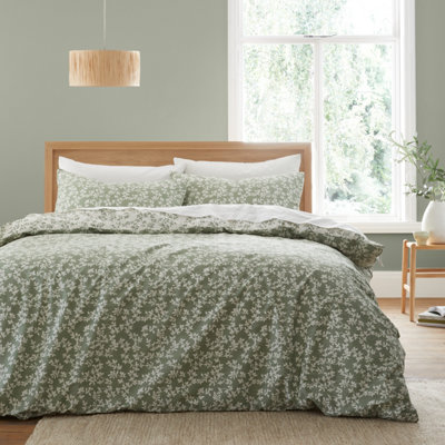 Bianca Bedding Shadow Leaves 200 Thread Count Cotton Reversible Double Duvet Cover Set with Pillowcases Green