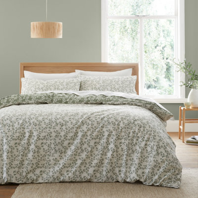 Bianca Bedding Shadow Leaves 200 Thread Count Cotton Reversible Double Duvet Cover Set with Pillowcases Green