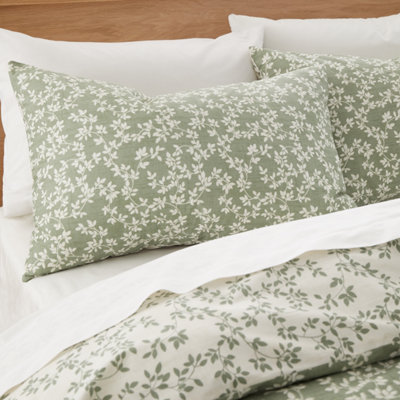 Bianca Bedding Shadow Leaves 200 Thread Count Cotton Reversible Double Duvet Cover Set with Pillowcases Green