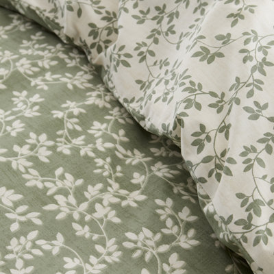 Bianca Bedding Shadow Leaves 200 Thread Count Cotton Reversible Double Duvet Cover Set with Pillowcases Green