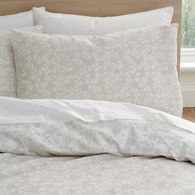 Bianca Bedding Shadow Leaves 200 Thread Count Cotton Reversible King Duvet Cover Set with Pillowcases Natural