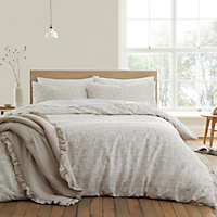 Bianca Bedding Shadow Leaves 200 Thread Count Cotton Reversible Super King Duvet Cover Set with Pillowcases Natural