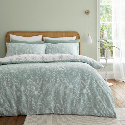 Bianca Bedding Wild Flowers 200 Thread Count Cotton Reversible Double Duvet Cover Set with Pillowcases Green