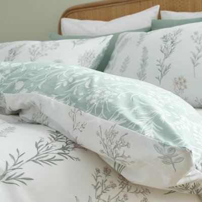 Bianca Bedding Wild Flowers 200 Thread Count Cotton Reversible Double Duvet Cover Set with Pillowcases Green