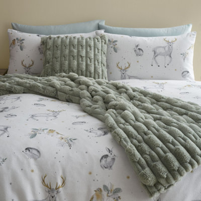 Bianca Carved Faux Fur Blanket Throw Sage Green