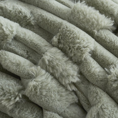 Bianca Carved Faux Fur Blanket Throw Sage Green