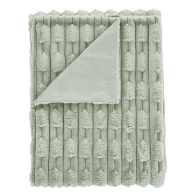 Bianca Carved Faux Fur Blanket Throw Sage Green