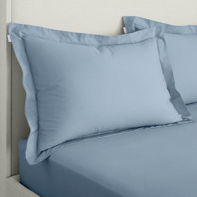 Bianca Fine Linens 200 Thread Count Cotton Percale Oxford 50x75cm + border Pack of 2 Pillow cases with envelope closure Blue