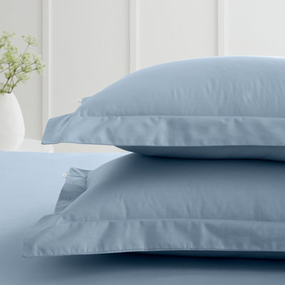 Bianca Fine Linens 200 Thread Count Cotton Percale Oxford 50x75cm + border Pack of 2 Pillow cases with envelope closure Blue