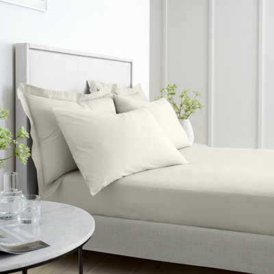 Bianca Fine Linens 200 Thread Count Cotton Percale Oxford 50x75cm + border Pack of 2 Pillow cases with envelope closure Natural