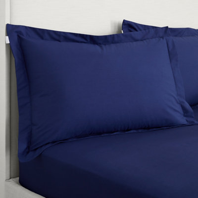 Bianca Fine Linens 200 Thread Count Cotton Percale Oxford 50x75cm + border Pack of 2 Pillow cases with envelope closure Navy