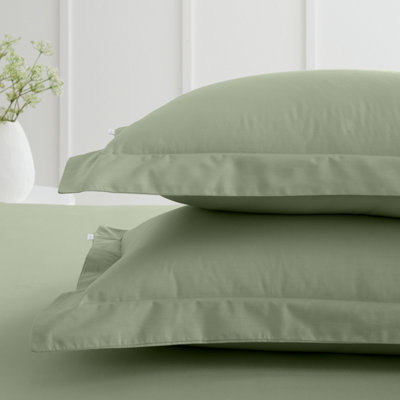 Bianca Fine Linens 200 Thread Count Cotton Percale Oxford 50x75cm + border Pack of 2 Pillow cases with envelope closure Sage Green
